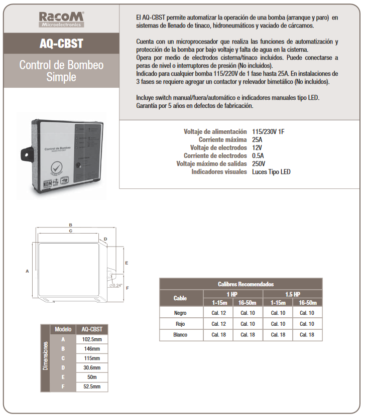 CONTROL DE BOMBEO SIMPLEX Y DUPLEX SERIE AQ-CBST Y AQ-CBDT-AS-MARCA RACOM –  WaterZone Tu mejor opcion