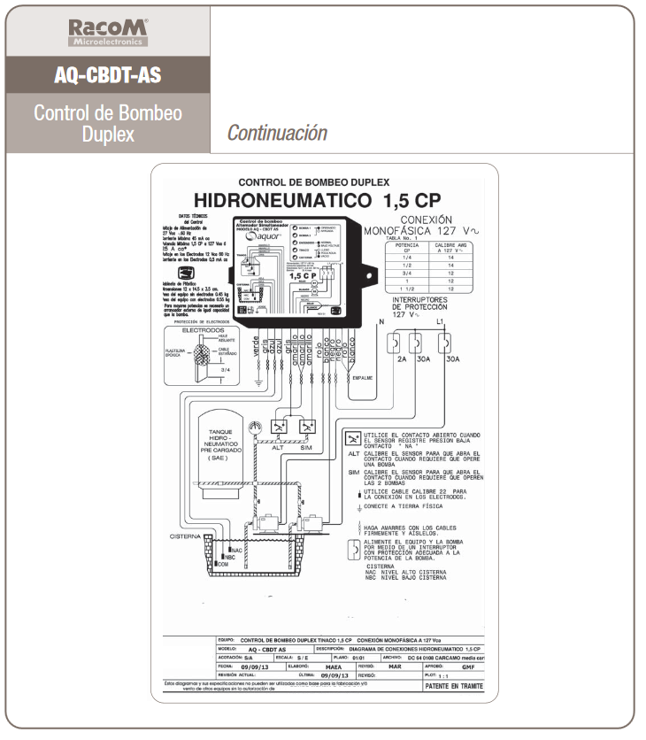 CONTROL DE BOMBEO SIMPLEX Y DUPLEX SERIE AQ-CBST Y AQ-CBDT-AS-MARCA RACOM –  WaterZone Tu mejor opcion