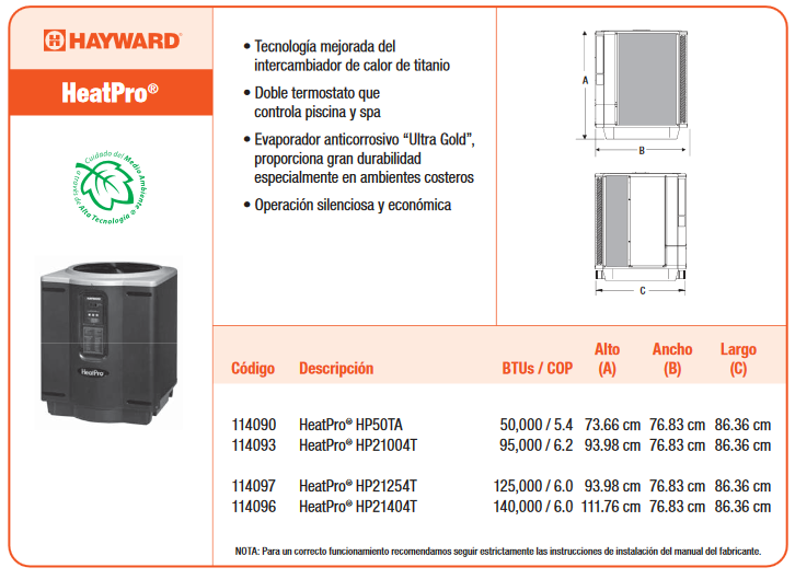 BOMBAS DE CALOR SERIE HEATPROMARCA HAYWARD WaterZone Tu mejor opcion